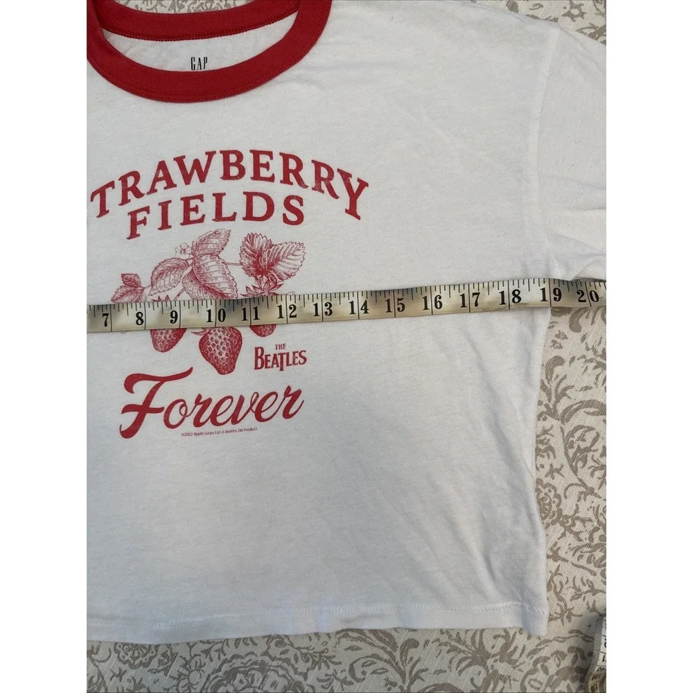 Gap Shirt Teen 10 White Red Beatles Strawberry Fields Ringer Easy T Cropped